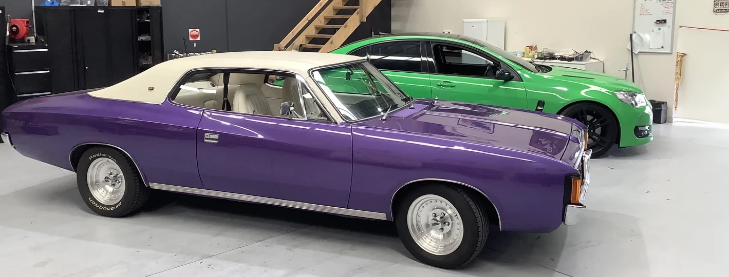purple and green car